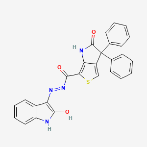molecular formula C27H18N4O3S B7279869 N-[(2-hydroxy-1H-indol-3-yl)imino]-2-oxo-3,3-diphenyl-1H-thieno[3,4-b]pyrrole-6-carboxamide 