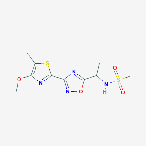 molecular formula C10H14N4O4S2 B7279942 N-[1-[3-(4-methoxy-5-methyl-1,3-thiazol-2-yl)-1,2,4-oxadiazol-5-yl]ethyl]methanesulfonamide 