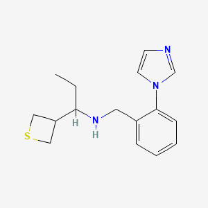molecular formula C16H21N3S B7280176 N-[(2-imidazol-1-ylphenyl)methyl]-1-(thietan-3-yl)propan-1-amine 