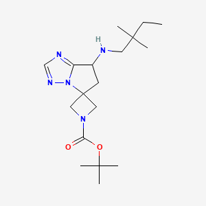 molecular formula C18H31N5O2 B7280189 Tert-butyl 7-(2,2-dimethylbutylamino)spiro[6,7-dihydropyrrolo[1,2-b][1,2,4]triazole-5,3'-azetidine]-1'-carboxylate 