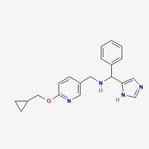 molecular formula C20H22N4O B7280200 N-[[6-(cyclopropylmethoxy)pyridin-3-yl]methyl]-1-(1H-imidazol-5-yl)-1-phenylmethanamine 