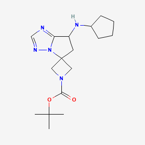 molecular formula C17H27N5O2 B7280215 Tert-butyl 7-(cyclopentylamino)spiro[6,7-dihydropyrrolo[1,2-b][1,2,4]triazole-5,3'-azetidine]-1'-carboxylate 