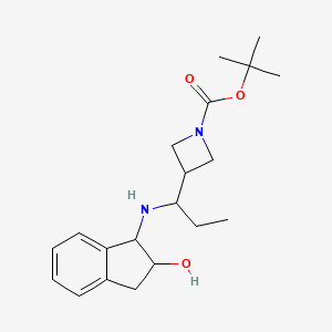 molecular formula C20H30N2O3 B7280218 tert-butyl 3-[1-[(2-hydroxy-2,3-dihydro-1H-inden-1-yl)amino]propyl]azetidine-1-carboxylate 