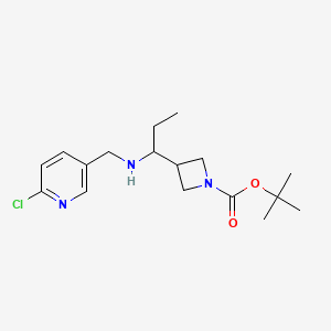 molecular formula C17H26ClN3O2 B7280232 Tert-butyl 3-[1-[(6-chloropyridin-3-yl)methylamino]propyl]azetidine-1-carboxylate 