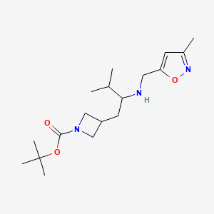 molecular formula C18H31N3O3 B7280237 Tert-butyl 3-[3-methyl-2-[(3-methyl-1,2-oxazol-5-yl)methylamino]butyl]azetidine-1-carboxylate 