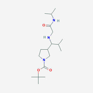 molecular formula C18H35N3O3 B7280258 Tert-butyl 3-[2-methyl-1-[[2-oxo-2-(propan-2-ylamino)ethyl]amino]propyl]pyrrolidine-1-carboxylate 