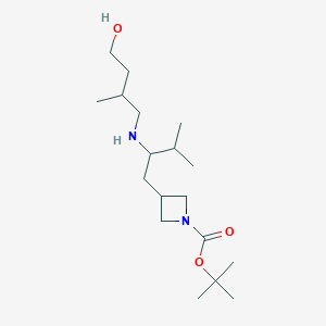 molecular formula C18H36N2O3 B7280270 Tert-butyl 3-[2-[(4-hydroxy-2-methylbutyl)amino]-3-methylbutyl]azetidine-1-carboxylate 