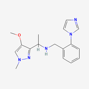 molecular formula C17H21N5O B7280274 N-[(2-imidazol-1-ylphenyl)methyl]-1-(4-methoxy-1-methylpyrazol-3-yl)ethanamine 
