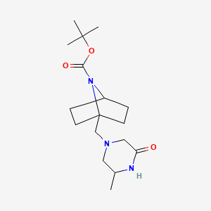 molecular formula C17H29N3O3 B7280462 Tert-butyl 1-[(3-methyl-5-oxopiperazin-1-yl)methyl]-7-azabicyclo[2.2.1]heptane-7-carboxylate 