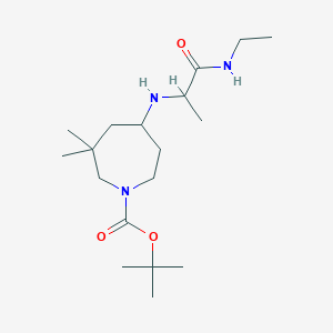 molecular formula C18H35N3O3 B7280542 Tert-butyl 5-[[1-(ethylamino)-1-oxopropan-2-yl]amino]-3,3-dimethylazepane-1-carboxylate 