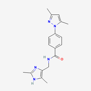 molecular formula C18H21N5O B7280733 N-[(2,5-dimethyl-1H-imidazol-4-yl)methyl]-4-(3,5-dimethylpyrazol-1-yl)benzamide 