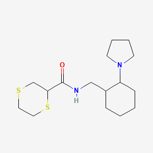 molecular formula C16H28N2OS2 B7280749 N-[(2-pyrrolidin-1-ylcyclohexyl)methyl]-1,4-dithiane-2-carboxamide 
