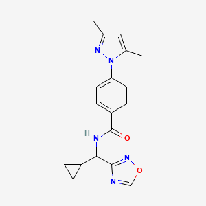 molecular formula C18H19N5O2 B7280772 N-[cyclopropyl(1,2,4-oxadiazol-3-yl)methyl]-4-(3,5-dimethylpyrazol-1-yl)benzamide 