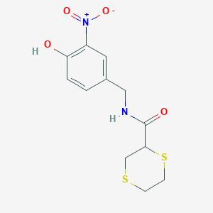 molecular formula C12H14N2O4S2 B7280846 N-[(4-hydroxy-3-nitrophenyl)methyl]-1,4-dithiane-2-carboxamide 