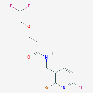 molecular formula C11H12BrF3N2O2 B7280868 N-[(2-bromo-6-fluoropyridin-3-yl)methyl]-3-(2,2-difluoroethoxy)propanamide 