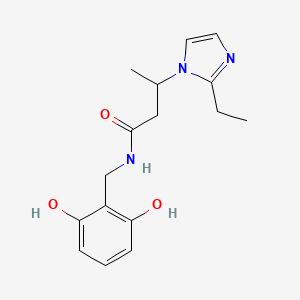 molecular formula C16H21N3O3 B7281026 N-[(2,6-dihydroxyphenyl)methyl]-3-(2-ethylimidazol-1-yl)butanamide 