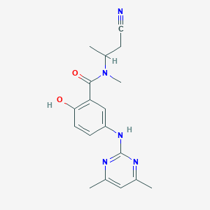 molecular formula C18H21N5O2 B7281185 N-(1-cyanopropan-2-yl)-5-[(4,6-dimethylpyrimidin-2-yl)amino]-2-hydroxy-N-methylbenzamide 