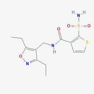 molecular formula C13H17N3O4S2 B7281188 N-[(3,5-diethyl-1,2-oxazol-4-yl)methyl]-2-sulfamoylthiophene-3-carboxamide 