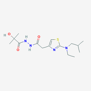 molecular formula C15H26N4O3S B7281212 N'-[2-[2-[ethyl(2-methylpropyl)amino]-1,3-thiazol-4-yl]acetyl]-2-hydroxy-2-methylpropanehydrazide 