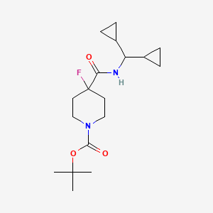 molecular formula C18H29FN2O3 B7281234 Tert-butyl 4-(dicyclopropylmethylcarbamoyl)-4-fluoropiperidine-1-carboxylate 