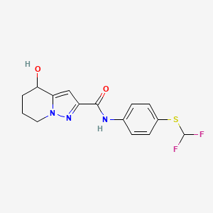molecular formula C15H15F2N3O2S B7281276 N-[4-(difluoromethylsulfanyl)phenyl]-4-hydroxy-4,5,6,7-tetrahydropyrazolo[1,5-a]pyridine-2-carboxamide 