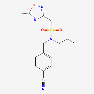 molecular formula C15H18N4O3S B7281617 N-[(4-cyanophenyl)methyl]-1-(5-methyl-1,2,4-oxadiazol-3-yl)-N-propylmethanesulfonamide 