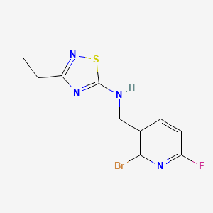molecular formula C10H10BrFN4S B7281855 N-[(2-bromo-6-fluoropyridin-3-yl)methyl]-3-ethyl-1,2,4-thiadiazol-5-amine 