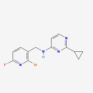 molecular formula C13H12BrFN4 B7281873 N-[(2-bromo-6-fluoropyridin-3-yl)methyl]-2-cyclopropylpyrimidin-4-amine 