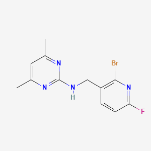 molecular formula C12H12BrFN4 B7281880 N-[(2-bromo-6-fluoropyridin-3-yl)methyl]-4,6-dimethylpyrimidin-2-amine 