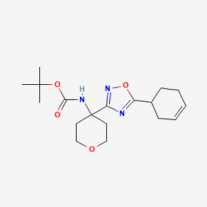 molecular formula C18H27N3O4 B7282057 tert-butyl N-[4-(5-cyclohex-3-en-1-yl-1,2,4-oxadiazol-3-yl)oxan-4-yl]carbamate 