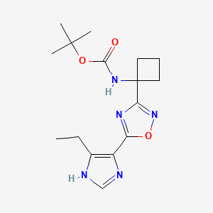 molecular formula C16H23N5O3 B7282079 tert-butyl N-[1-[5-(5-ethyl-1H-imidazol-4-yl)-1,2,4-oxadiazol-3-yl]cyclobutyl]carbamate 