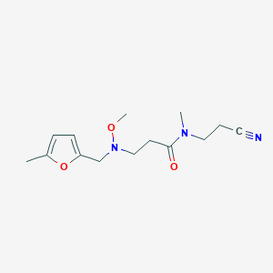 molecular formula C14H21N3O3 B7282199 N-(2-cyanoethyl)-3-[methoxy-[(5-methylfuran-2-yl)methyl]amino]-N-methylpropanamide 