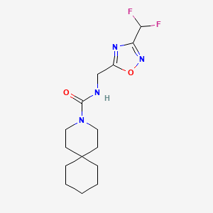 molecular formula C15H22F2N4O2 B7282269 N-[[3-(difluoromethyl)-1,2,4-oxadiazol-5-yl]methyl]-3-azaspiro[5.5]undecane-3-carboxamide 