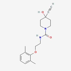 molecular formula C18H24N2O3 B7282356 N-[2-(2,6-dimethylphenoxy)ethyl]-4-ethynyl-4-hydroxypiperidine-1-carboxamide 