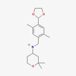 molecular formula C19H29NO3 B7282841 N-[[4-(1,3-dioxolan-2-yl)-2,5-dimethylphenyl]methyl]-2,2-dimethyloxan-4-amine 