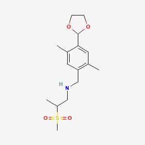 molecular formula C16H25NO4S B7282845 N-[[4-(1,3-dioxolan-2-yl)-2,5-dimethylphenyl]methyl]-2-methylsulfonylpropan-1-amine 