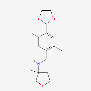 molecular formula C17H25NO3 B7282847 N-[[4-(1,3-dioxolan-2-yl)-2,5-dimethylphenyl]methyl]-3-methyloxolan-3-amine 