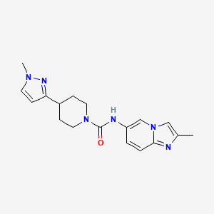 molecular formula C18H22N6O B7283423 N-(2-methylimidazo[1,2-a]pyridin-6-yl)-4-(1-methylpyrazol-3-yl)piperidine-1-carboxamide 