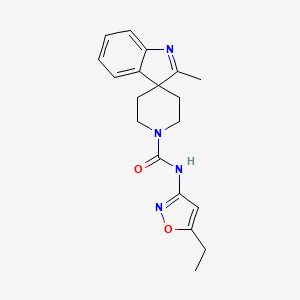 molecular formula C19H22N4O2 B7283484 N-(5-ethyl-1,2-oxazol-3-yl)-2-methylspiro[indole-3,4'-piperidine]-1'-carboxamide 