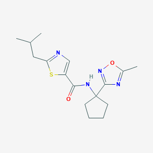 molecular formula C16H22N4O2S B7283556 N-[1-(5-methyl-1,2,4-oxadiazol-3-yl)cyclopentyl]-2-(2-methylpropyl)-1,3-thiazole-5-carboxamide 