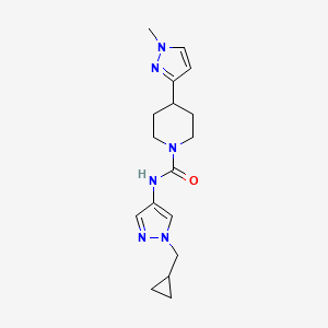 molecular formula C17H24N6O B7283567 N-[1-(cyclopropylmethyl)pyrazol-4-yl]-4-(1-methylpyrazol-3-yl)piperidine-1-carboxamide 
