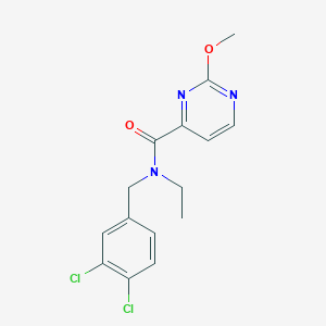 molecular formula C15H15Cl2N3O2 B7283692 N-[(3,4-dichlorophenyl)methyl]-N-ethyl-2-methoxypyrimidine-4-carboxamide 