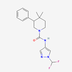 molecular formula C18H22F2N4O B7284041 N-[1-(difluoromethyl)pyrazol-4-yl]-4,4-dimethyl-3-phenylpiperidine-1-carboxamide 