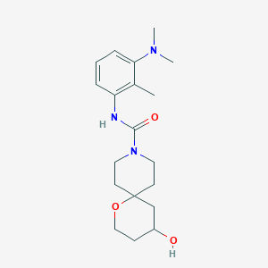 molecular formula C19H29N3O3 B7284116 N-[3-(dimethylamino)-2-methylphenyl]-4-hydroxy-1-oxa-9-azaspiro[5.5]undecane-9-carboxamide 