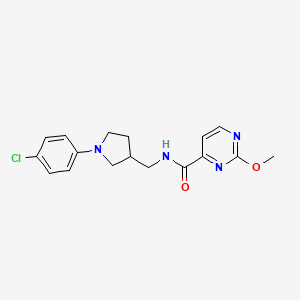molecular formula C17H19ClN4O2 B7284207 N-[[1-(4-chlorophenyl)pyrrolidin-3-yl]methyl]-2-methoxypyrimidine-4-carboxamide 