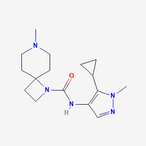 molecular formula C16H25N5O B7284256 N-(5-cyclopropyl-1-methylpyrazol-4-yl)-7-methyl-1,7-diazaspiro[3.5]nonane-1-carboxamide 