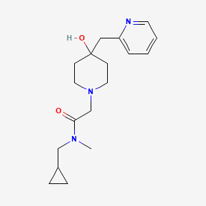 molecular formula C18H27N3O2 B7284313 N-(cyclopropylmethyl)-2-[4-hydroxy-4-(pyridin-2-ylmethyl)piperidin-1-yl]-N-methylacetamide 