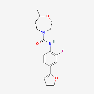 molecular formula C17H19FN2O3 B7284431 N-[2-fluoro-4-(furan-2-yl)phenyl]-7-methyl-1,4-oxazepane-4-carboxamide 