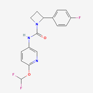 molecular formula C16H14F3N3O2 B7284677 N-[6-(difluoromethoxy)pyridin-3-yl]-2-(4-fluorophenyl)azetidine-1-carboxamide 