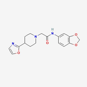 molecular formula C17H19N3O4 B7284845 N-(1,3-benzodioxol-5-yl)-2-[4-(1,3-oxazol-2-yl)piperidin-1-yl]acetamide 